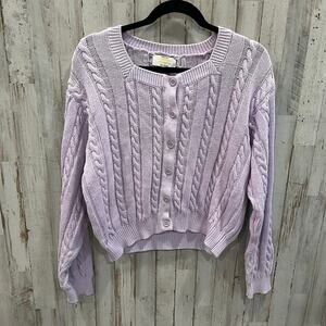 VTG United Colors of Benetton Purple Cable Knit Cardigan Soft Cottage Fairy S